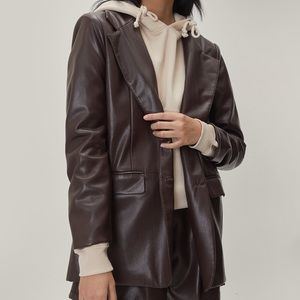 NASTYGAL OUTTA THE WAY FAUX LEATHER LONGLINE BLAZER IN CHOCOLATE SIZE 4 W/TAGS